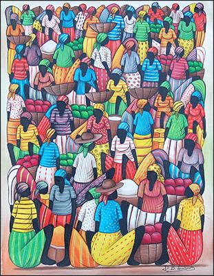 Busy Market with Baskets by Jean Louisius