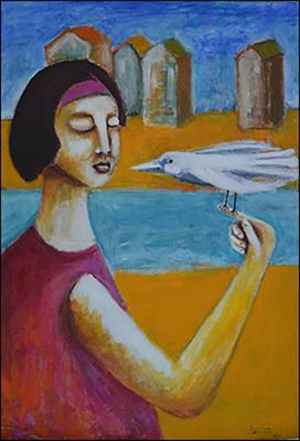Girl with Bird by Guillermo Estrada Viera