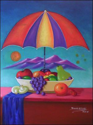 Still Bowl of Fruit Under the Umbrella by Raoul Gilles